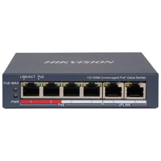 Неуправляемый PoE коммутатор Hikvision DS-3E0106P-E/M(B) с 4 портами PoE