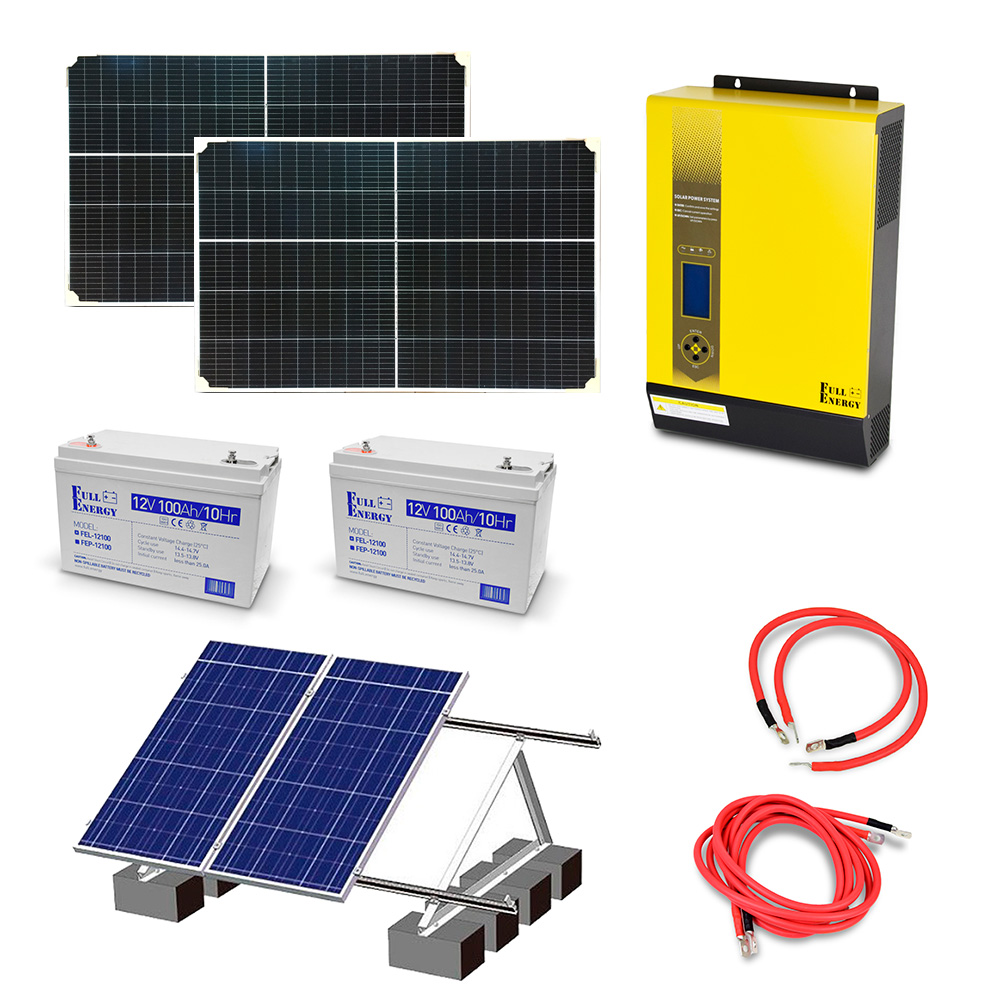 Автономная система бесперебойного питания мощностью 2.4 кВт с гелевыми АКБ, солнечными панелями и монтажным набором (балластная система)