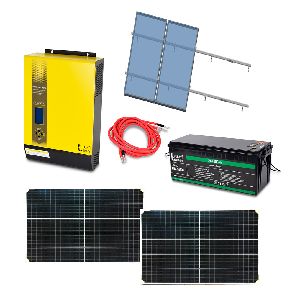Автономная система бесперебойного питания мощностью 2.4 кВт с LiFePO4 АКБ, солнечными панелями и монтажным набором на наклонную крышу