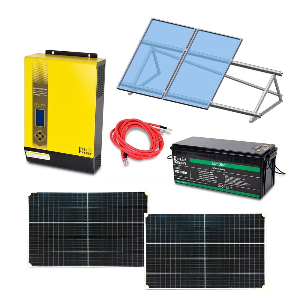 Автономна система безперебійного живлення потужністю 2.4 кВт з LiFePO4 АКБ, сонячними панелями та монтажним набором на плоску покрівлю